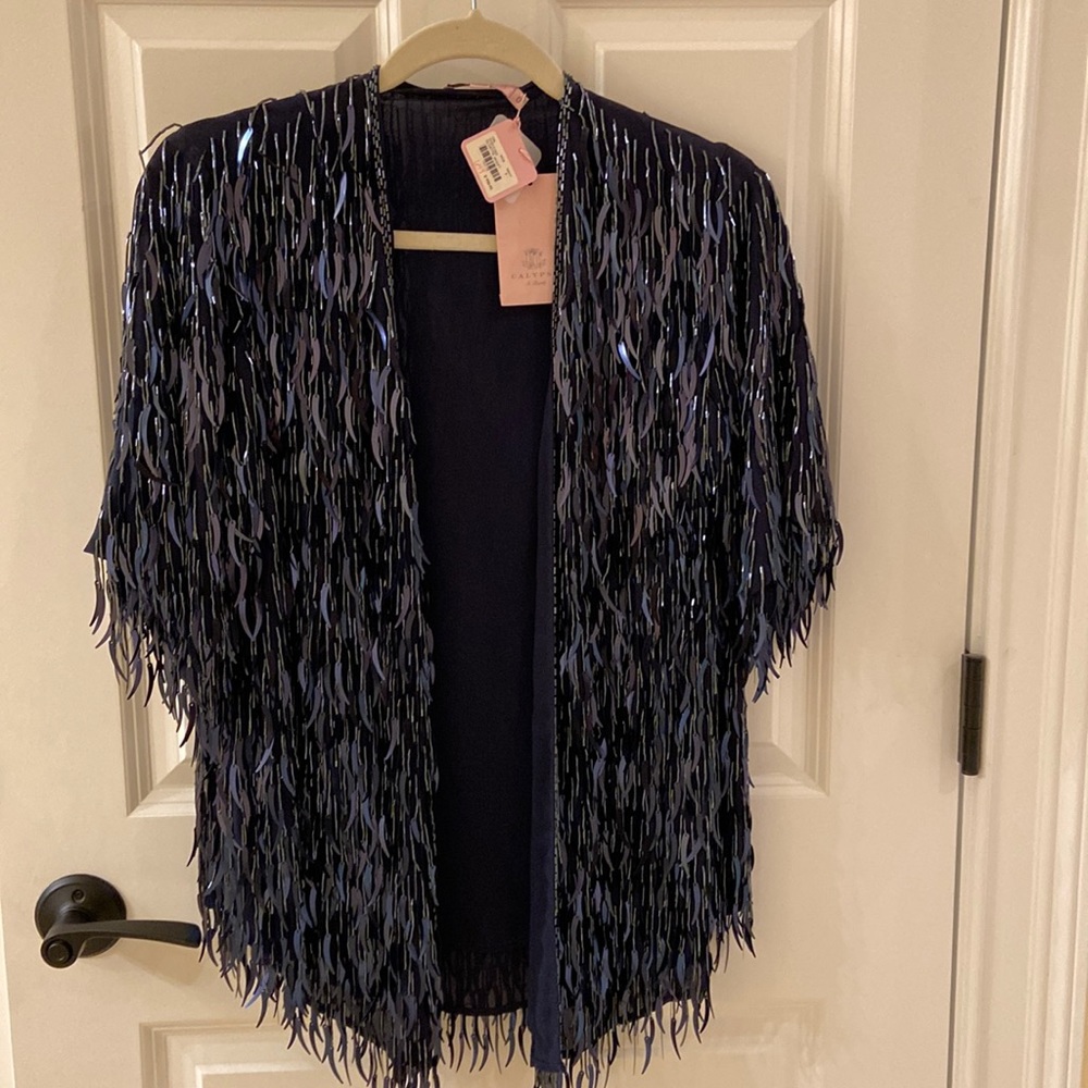 Calypso St. Barth Sequined Navy Olivette Jacket. NWT Size 0.